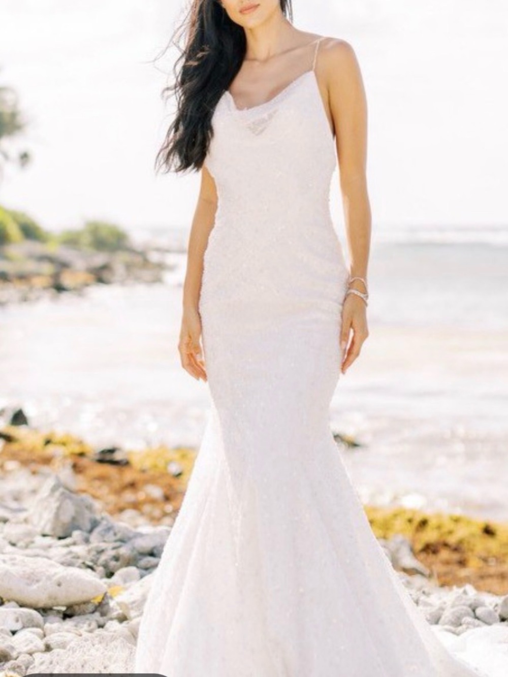 Locket by Watters/WTOO Cataleya gown-Elegant White Spaghetti-Strap Mermaid Dress